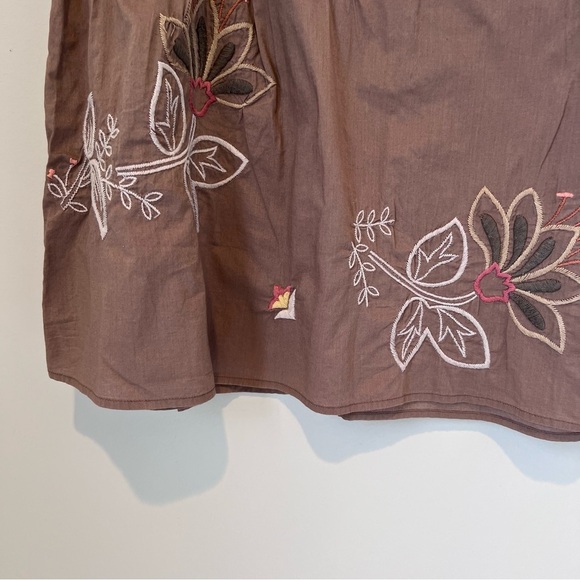 Merona Womens Floral Embroidered Knee Length Skirt Mocha Color Flowing Size 10 - Picture 15 of 16